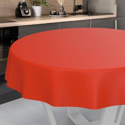 ANRO Nappe en Toile cirée, Lavable, pour Table de Jardin, extérieur et intérieur, Ronde, 120 cm, Bord coupé, Rouge