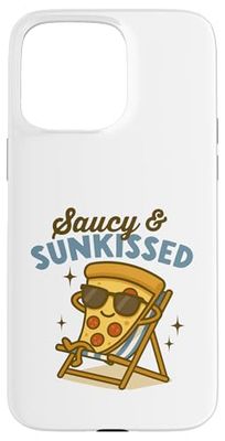 Impertinente e Sunkissed Carino Kawaii Pizza Estate Spiaggia Vacanza Custodia per iPhone 15 Pro Max