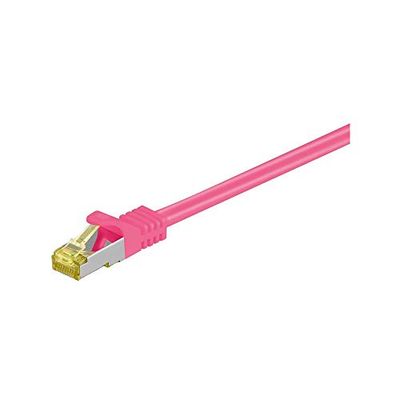 Goobay 91614 RJ45 Cavo Patch CAT 6A S/FTP (PiMF) con Cavo Grezzo CAT 7, Magenta, 3m Lunghezza