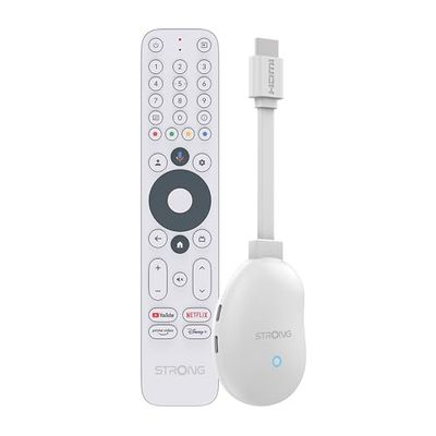 STRONG - Streaming Box Android TV 4K UHD - Leap-Neve - Clé HDMI Google TV - Conexión WiFi 6 1200 Mbps - Chromecast Integrado - Compatible con Asistente de Voz Google - Dolby Vision-Atmos - Blanco