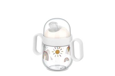 Mepal Non-Spill Sippy Cup Mio, Leakproof, Clear Cap for On-The-go use, Easy-to-Hold Handles, 200 ml, Sunshine & Rainbow