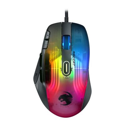 Roccat Kone XP - Souris de Jeu à éclairage 3D, dotée d'un capteur Optique de 19 000 DPI, d'une molette Krystal 4D avec Un Design Multi-Bouton et Un éclairage AIMO RGB, Noir