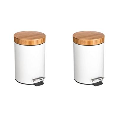 Five - Poubelle 3L métal/Bambou natureo Blanc (Lot de 2)
