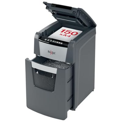 Rexel Optimum Auto Feed+ 150 Ark Automatisk Dokumentförstörare Cross Cut, P4 Säkerhetsklass, mindre Kontor, 44 Liter, 2020150X