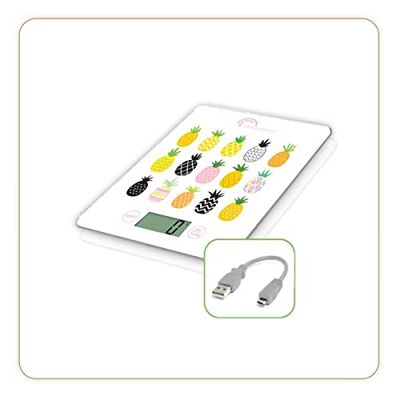 LITTLE BALANCE 8549 Slim Aperifrutos USB-C, Báscula de cocina sin batería, recargable USB-C, reparable, 5 kg, aperitivos