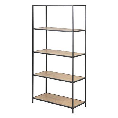 Selsey Krapina - boekenkast in industriële stijl - 5 open vakken - 150 cm hoog, zwart/eiken, 77 x 150 x 35, 5903025326467