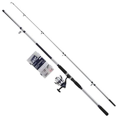 Shakespeare SALT Pier Pounder Combo Set, canna da pesca e mulinello, combo spinning, custodia rigida, esche e attrezzatura finale, pesca costiera/costa, unisex, blu e bianco, 3 m, 112-225 g