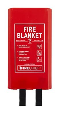 Firechief Kitemarked Budget Fire Deken | Commerciële branddeken (1,8 m x 1,8 m) met duurzame plastic behuizing | Geschikt voor gebruik thuis, op de werkplek en voor een persoon