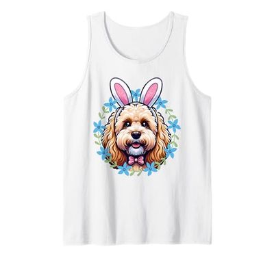 Golden doodle Bunny Dog con corona floreale Pasqua Canotta