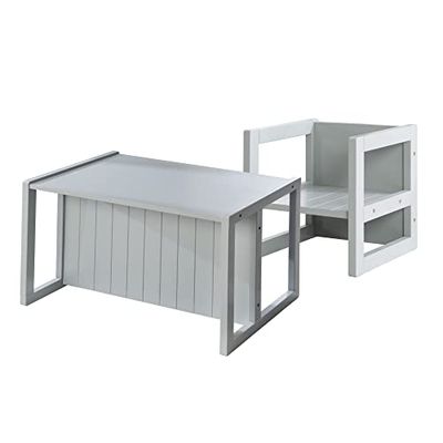 roba Grupo de Asiento de Estilo rústico para niños, 1 Taburete y un Banco para niños Convertible a la Mesa, Color Gris