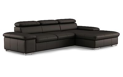 CAVADORE Valerie Canapé-lit en Cuir avec Chaise Longue XL, canapé d'angle Convertible, tête de lit réglable et Grande Chaise Longue, 286 x 73 x 174 cm, en Cuir véritable Marron foncé