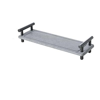 GianAbor Instant Dry Water Absorbing Stone Tray for Sink, Cup Dry Stone with Stainless Steel Handle and Feet for Keeping Kitchen and Bathroom Neat and Clean (Small, Dark Grey & Black Handle)