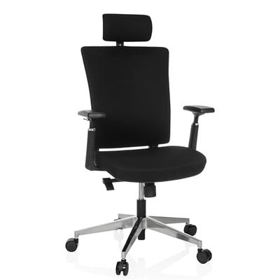 hjh OFFICE Silla de Oficina ergonómica CAPTIVO Pro Silla giratoria con reposacabezas Ajustable, reposabrazos 3D, cómodamente Acolchado, Tela Negra