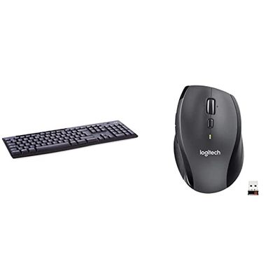 Logitech K270 Tastiera Wireless per Windows, Layout Internazionale QWERTY Nero & M705 Marathon Mouse Wireless, 2,4 GHz Con Mini Ricevitore USB Unifying