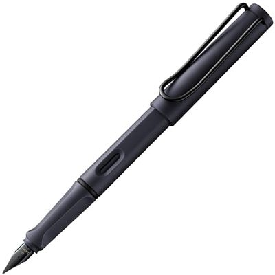 LAMY safari steel black - Fountain Pen with ergonomic grip & polished Left-Handed steel nib (LH) in size M - ideal for any Writing & Calligraphy - including LAMY T 10 blue cartridge