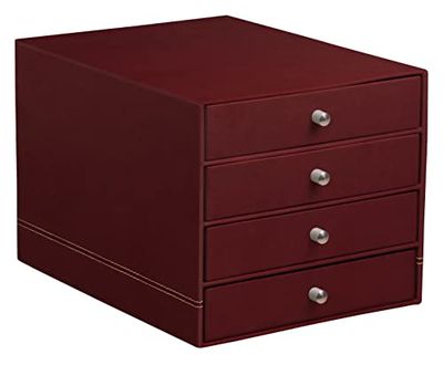 RHODIA 194572C - 4-Drawer Sorter Wine Red - 24.8 x 32.7 x 22.8 cm - Orange Saddle Stitching - Faux Leather Exterior - Home Office Collection Rhodiarama - Office Organization & Designer Storage