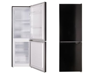 Respekta Frigorífico y congelador combinado de libre instalación / 109 L refrigeración / 48 L congelación/termostato regulable/máquina de cubitos de hielo / 144 cm / 39 dB/negro / KG144S-37