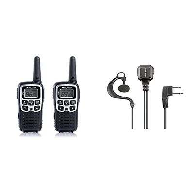 Midland XT50, Radio Walkie Talkie a Ricarica Rapida, 24 canali PMR446 senza licenza, 8 km di Portata, 38 Toni CTCSS & Microfono, MA21-L PRO con cavo spiralato