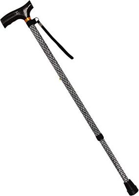 Homecraft, canne pliable, motif écailles noir/chrome, 360 g, fût en aluminium, poignée bois droitier/gaucher, hauteur réglable de 82,5 à 92,5 cm, Ø embout 1,9cm, poids max 115kg étui de rangement