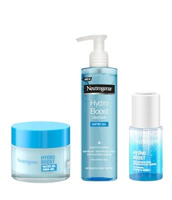 Neutrogena Hydro Boost Series, 3-Step Facial Regime, Hydration Starter Set And Skin Care Kit (Cleanser + Moisturiser + Booster), Saving Bundle