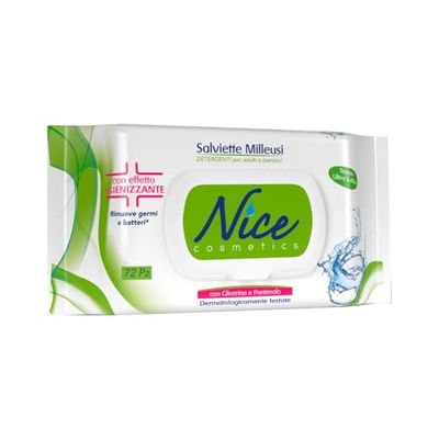 Nice Milleuse desinfectiedoeken, fris en hydraterend op de huid, met glycerine en panthenol, verpakking met 72 vochtige doekjes