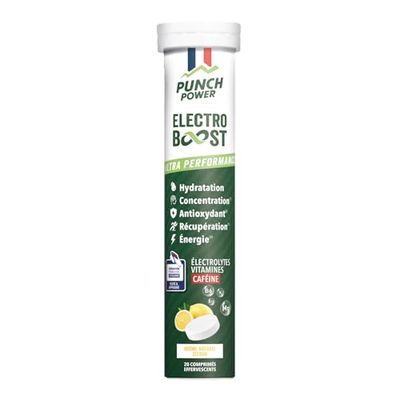 ELECTROLYTES HYDRATATION - Electrolyte Punch Power - SANS SUCRE - Fabriqué en FRANCE- Vitamines, Minéraux, Magnesium, Cafeine - Pastille Hydratation Sport - 20 Pastilles Effervescentes Citron