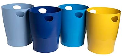 Exacompta - Réf. 45302D - Lot de 8 corbeilles à papier, poubelles ECOBIN BeeBlue avec poignées - Volume 15 litres - Dimensions 26,3 x 26,3 x 33,5 cm - Pour bureau ou maison - 4 couleurs assorties