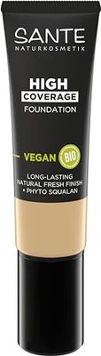 SANTE Naturkosmetik High Coverage Natural Foundation 02 Warm Avory, primer vegano con peptidi biologici, ad alta opacità e una finitura naturale, formula nutriente e sostenibile, 25 ml
