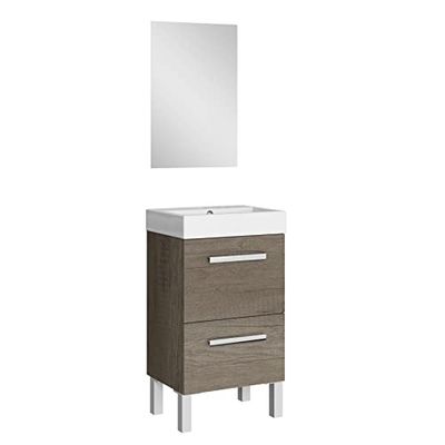 Baikal Conjunto de móveis de casa de banho 45 cm. Inclui móveis com lavatório. Melamina 16 mm. Móveis montados. Lavatório embutido. Com espelho porta rebatível gaveta Nebraska