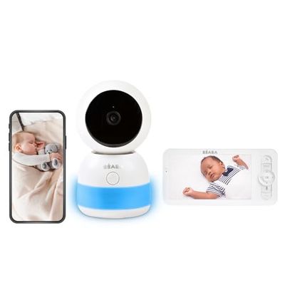BÉABA, Babyphone Babyfoon voor babyvideo, 720p HD-display, 360° camera, nachtzicht, mobiele app, meerkleurig nachtlampje, walkietalkie, slaapliedjes, thermometer en vochtigheidscontrole, Zen Night