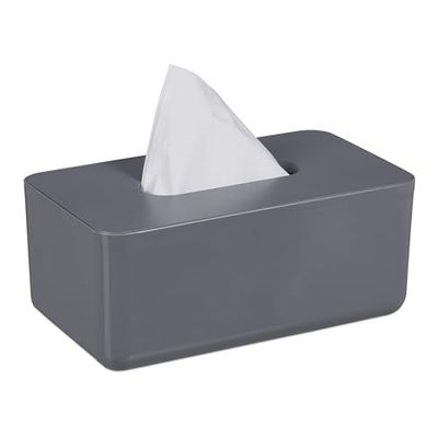 Relaxdays Scatola Porta salviette Contenitore per Fazzoletti con Coperchio in bambù, per Salviettine Igieniche, 10x23x13 cm, Plastica, Grigio