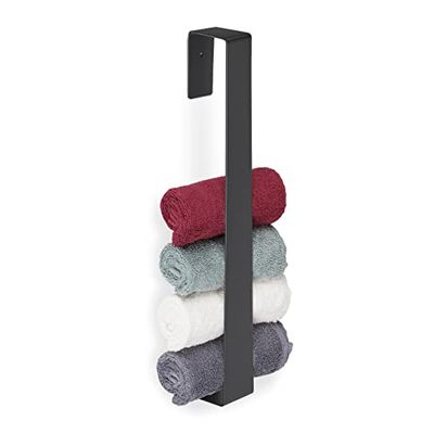 Relaxdays Portasciugamani Adesivo da Parete, Senza Fori, Asta 45 cm, in Acciaio Inox Opaco, Autoadesivo, da Bagno, Nero, 1 pz