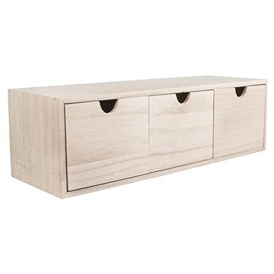 Rayher Cómoda pequena de madeira, 3 gavetas, 37,5 x 13 x 11,5 cm, para personalizar e decorar, 6190300