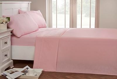 Rapport Home 56 Pick Flat Sheet, Polycotton, Pink, King