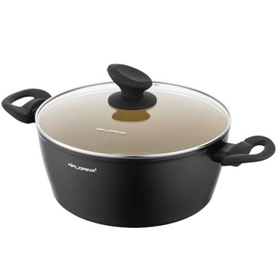 FLORINA AMVEGAN Pentola in alluminio 20 cm I 2,1L I Alta durata I Coperchio in vetro I Rivestimento in ceramica all'olio d'oliva I Facile da cucinare e da lavare I Design originale