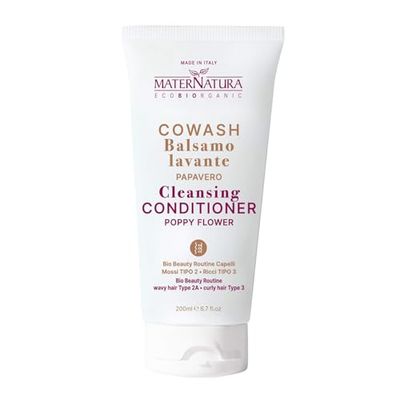 Maternatura, Cowash pour Cheveux aux Fleurs de Pavot, Après-shampoing Nettoyant, Détergent et Aconditionneur, Routine de Beauté Bio pour Cheveux Ondulés et Frisés, Made in Italy - 200 ml