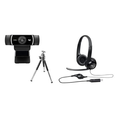 Logitech C922 Pro Stream Webcam, Streaming Veloce HD 1080p/30fps o 720p/60fps & H390 Cuffie Cablate, Cuffia Stereo con Microfono Regolabile con Cancellazione del Rumore