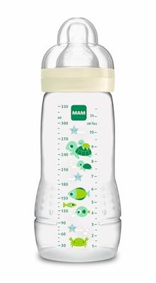 MAM Babyfles, vanaf 4 maanden, 330 ml, met zuignap 3, van siliconen, snel op te nemen, gemakkelijk vast te houden, gemakkelijk te reinigen, Easy Active, neutrale glans, 1 stuk