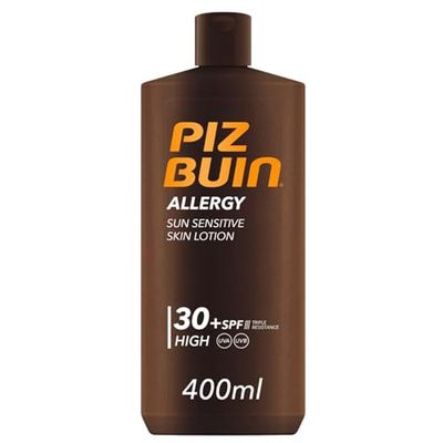 PIZ BUIN Allergy Protetor solar corporal SPF 30, alta proteção para peles sensíveis, loção corporal, proteção UVA/UVB, absorção rápida, 400 ml