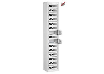 15 Vision Panel Door Tablet Storage Locker, White, Cam Lock