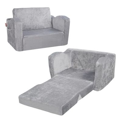 VEVOR Opvouwbare kinderstoel, 2-in-1 slaapbank voor kinderen, zachte schuimbank, transformeerbare babywip, kinderstoel, speelkamer, cadeaus voor kinderen, grijs