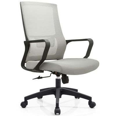 Shally Dogan Ergonomische draaistoel met lendensteun, bureaustoel, werkkamerstoel, in hoogte verstelbaar, stevige zwarte basis, zweetbestendige rugleuning (grijs)