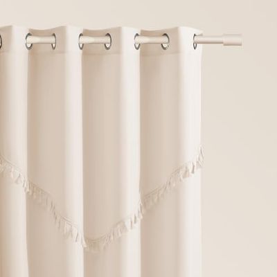 ROOM99 Chloe Curtain with Silver Eyelets 140 x 260 cm Width x Height Sliding Curtains Modern Curtain Living Room Bedroom Light Cream 1 Piece