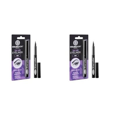 Colorsport 24 HR Eyeliner Black – Easy-To-Use Precision Nib, Smudge-Proof, Fast Drying And Waterproof Formula 1ml (Pack of 2)