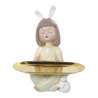Alexandra House Living Figurine décorative Jaune en Plastique Oreilles 12 x 13 x 26 cm Plateau