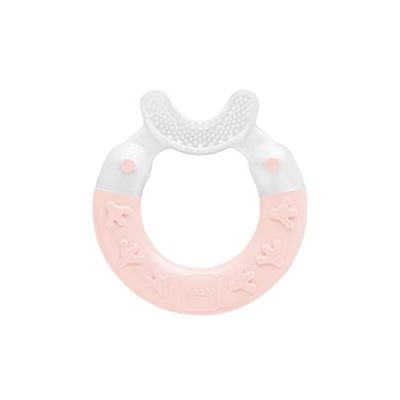 MAM Bite & Brush Jouet de dentition pour bébé Apaise les gencives Soutient les Soins Dentaires avec Poils Extra Doux à partir de 3 mois Rose Lot de 1