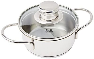 Fissler Häppchen Minipanela de 0,5 L e 12 cm de diâmetro, aço inoxidável, panela para pequenas porções, com tampa de vidro, adequada para indução