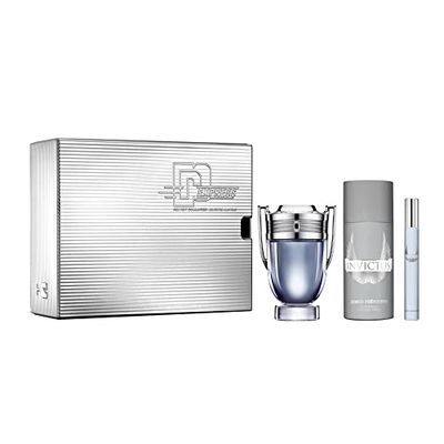 Paco Rabanne Invictus by for Men - 3-częściowy zestaw upominkowy - Woda toaletowa w butelce z rozpylaczem 96,4 g, rozpylacz 145,6 g