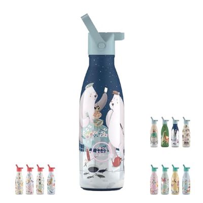 Cool Bottles - Borraccia Termica per Bambini - Bottiglia Acqua Acciaio Inox - 350 ml - Polar Bears - Bevande Fredde 36 Ore e Calde 18 Ore - Rifiniture con Disegno in Rilievo - Senza BPA