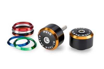 Puig 21978N Contrapesos Manillar Balance, juego con aros intercambiables multicolor, diseño personalizado y moderno, fabricado en aluminio ligero y resistente para mejorar el estilo de tu moto, Negro